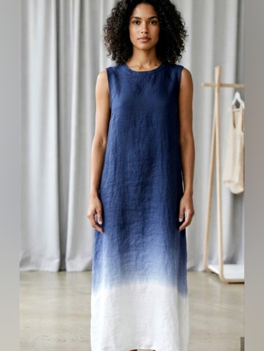 Paraphrase Linen Ombre Maxi Dress Blue White Sleeveless XS / S